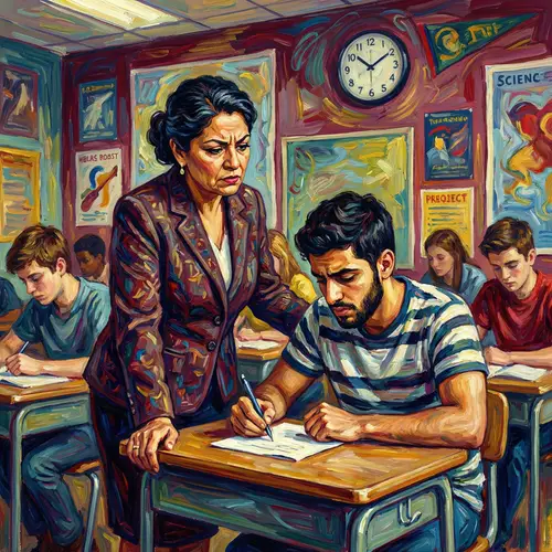 Modern Educational Scene: Hispanic Female Teacher Conducting Exam