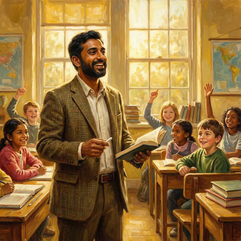 Enthusiastic Teacher Oil Painting - Education Art