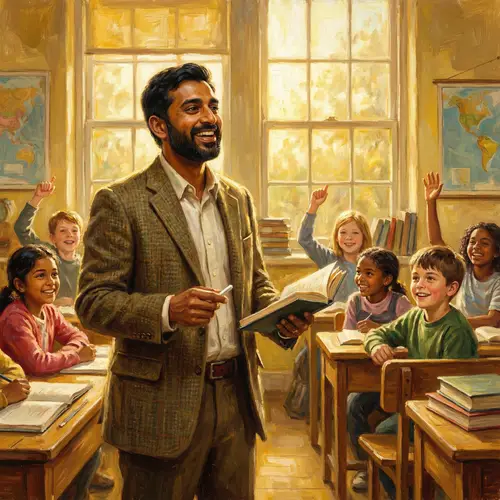 Enthusiastic Teacher Oil Painting - Education Art