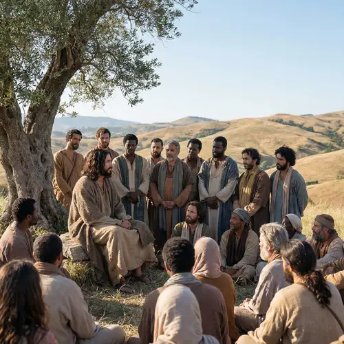 Serene Spiritual Leader with Diverse Crowd - Peaceful Scene