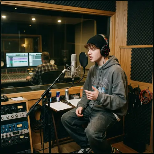 Teen White Rapper Recording in Studio