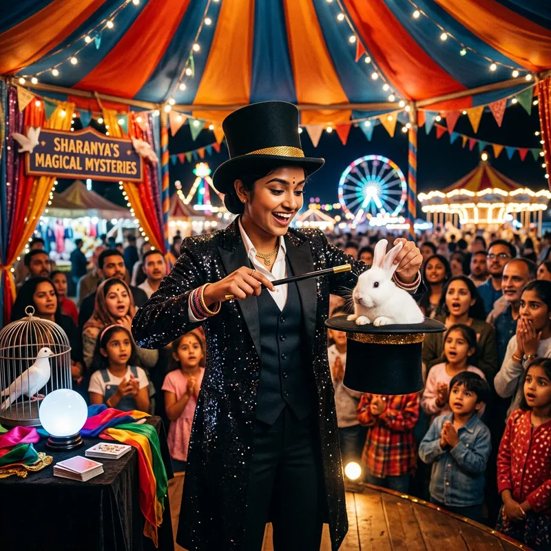 Young South Asian Woman Magician Wows Fair Audience with Magic Show