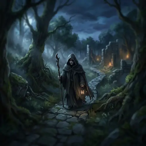 Mysterious Cloaked Figure: Fantasy Digital Art