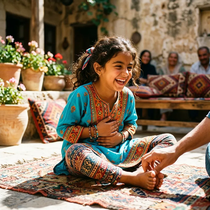 Vibrant Candid Moment: Playful Young Girl Clutching Stomach Vibrant Candid Moment: Playful Young Girl Clutching Stomach
