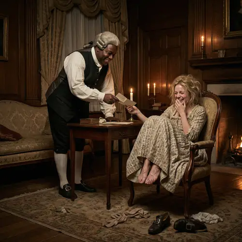 18th Century Tickle Scene: Black Man Tickles Blonde Girl's Feet