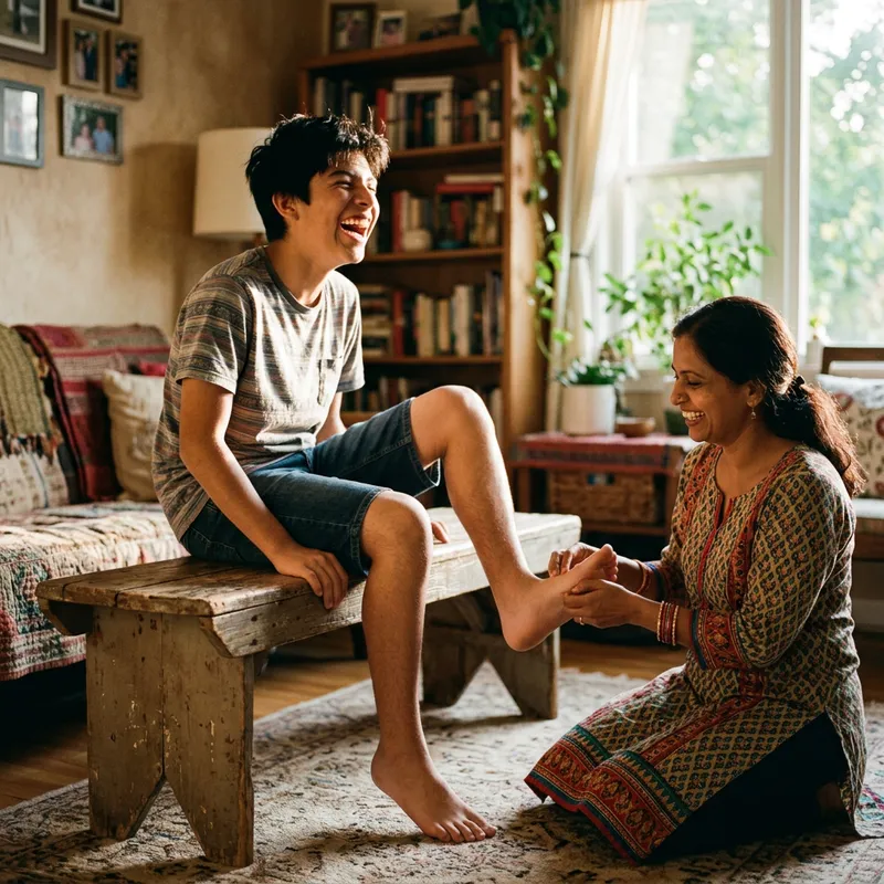 Blonde Teenage Girl Laughing on Bench - Heartwarming Scene Blonde Teenage Girl Laughing on Bench - Heartwarming Scene