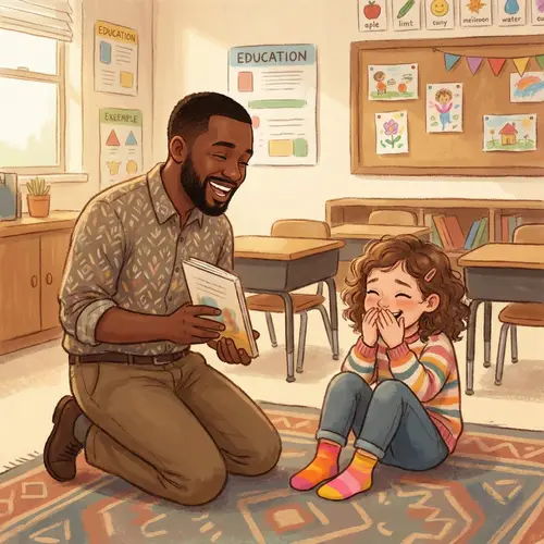 Playful Teacher Tickling Student's Feet | Joyful School Moment