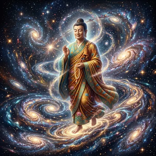 Chinese Photorealistic Tathāgata Buddha on Cosmic Journey