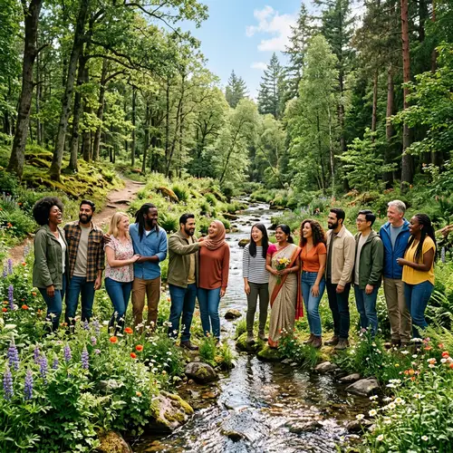 Diverse Group of Happy People in Nature | Joyful Multicultural Gathering