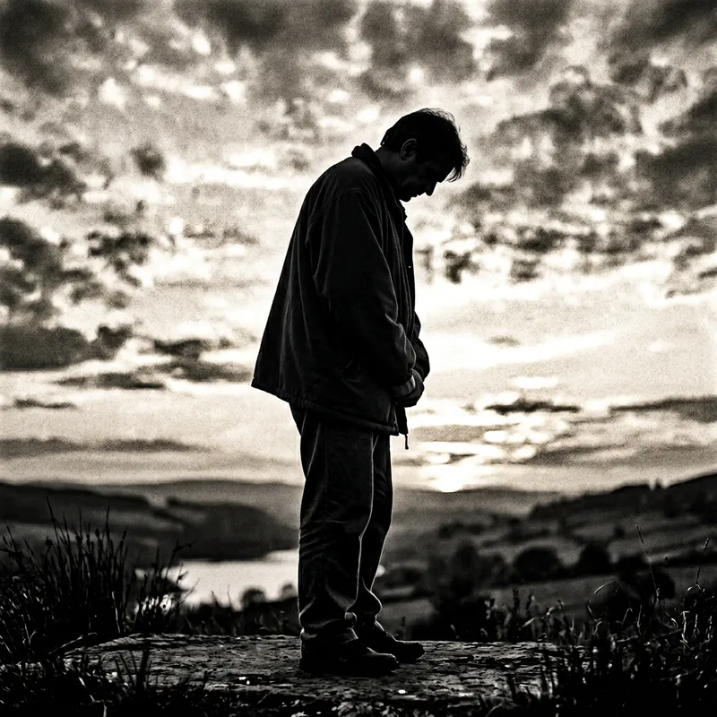 Sad Middle-Aged Silhouette | Solitude & Sorrow