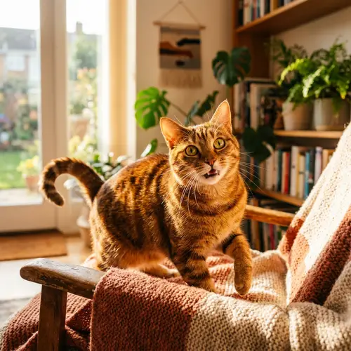 Jubilant Feline in Warm Sunlight | Happy Cat Image