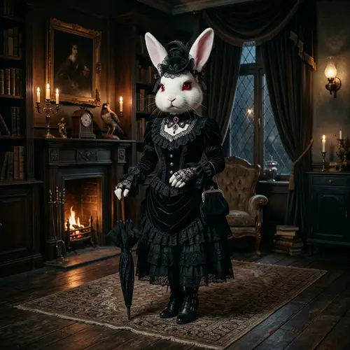 Goth Bunny Fursona: Albino Rabbit in Victorian Gothic Attire