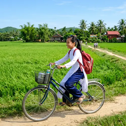 Lan Rides Her Bike to School in Vietnam