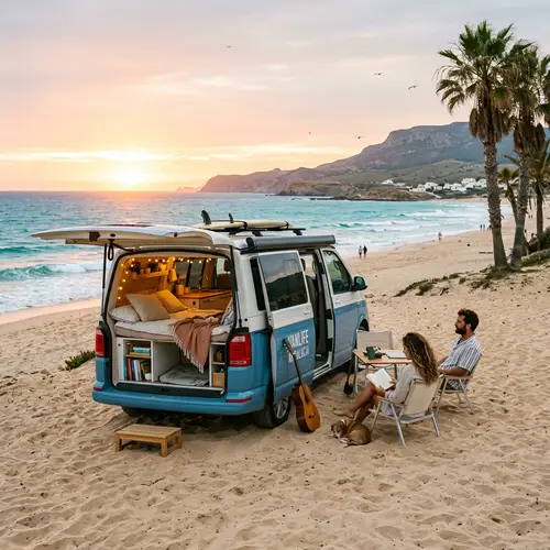 Camper Van on Sandy Beach in Southern Spain