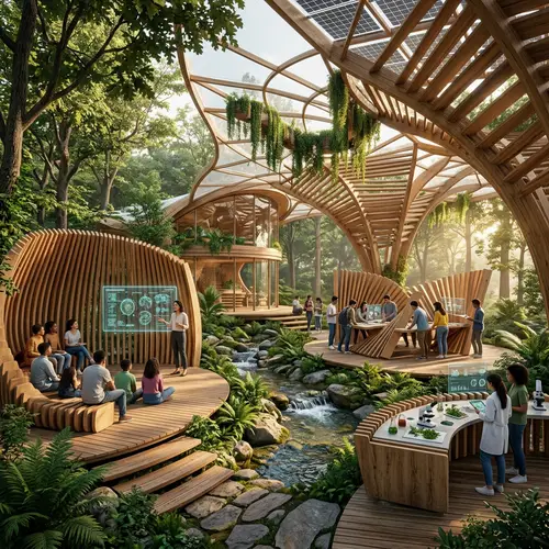 Futuristic Nature-Integrated Educational Pavilion