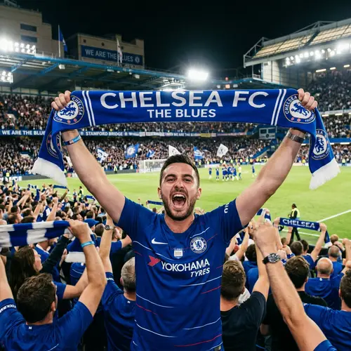 Excited Chelsea FC Fan in Stadium