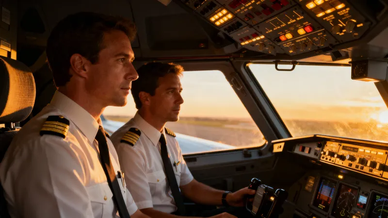 Evening Cockpit Scene with Airline Pilots