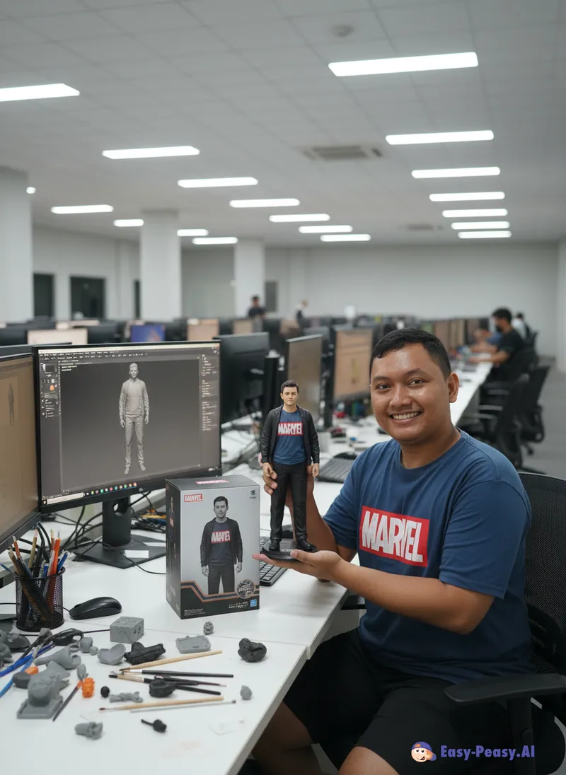 Ultra-Realistic Young Man with Collectible Sculpture