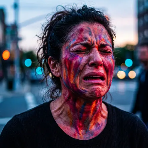 Dynamic Portrait with Expressions of Pain in Vibrant Colors