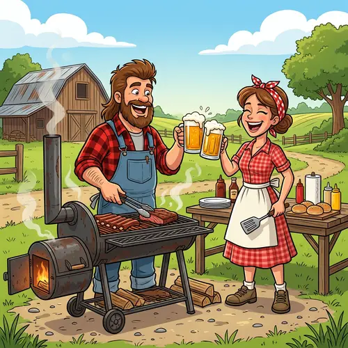 Cartoon Hillbillies BBQing with Beer | Outdoor Cooking Fun