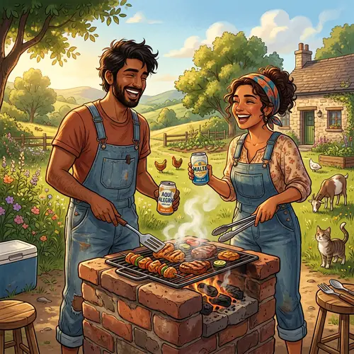 Cartoon Hillbillies Grilling Meat on Brick BBQ | BBQ Fun