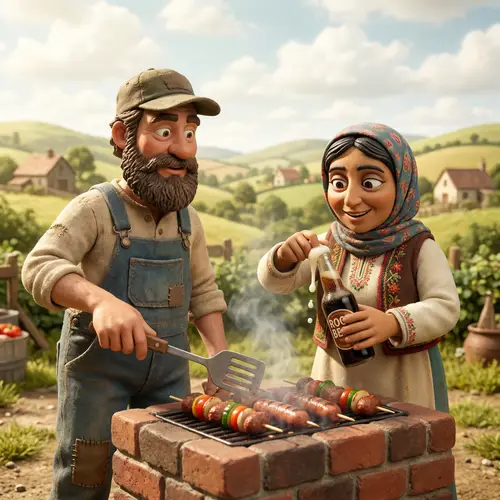 Animated Hillbilly BBQ: Rustic Characters Grilling Meats