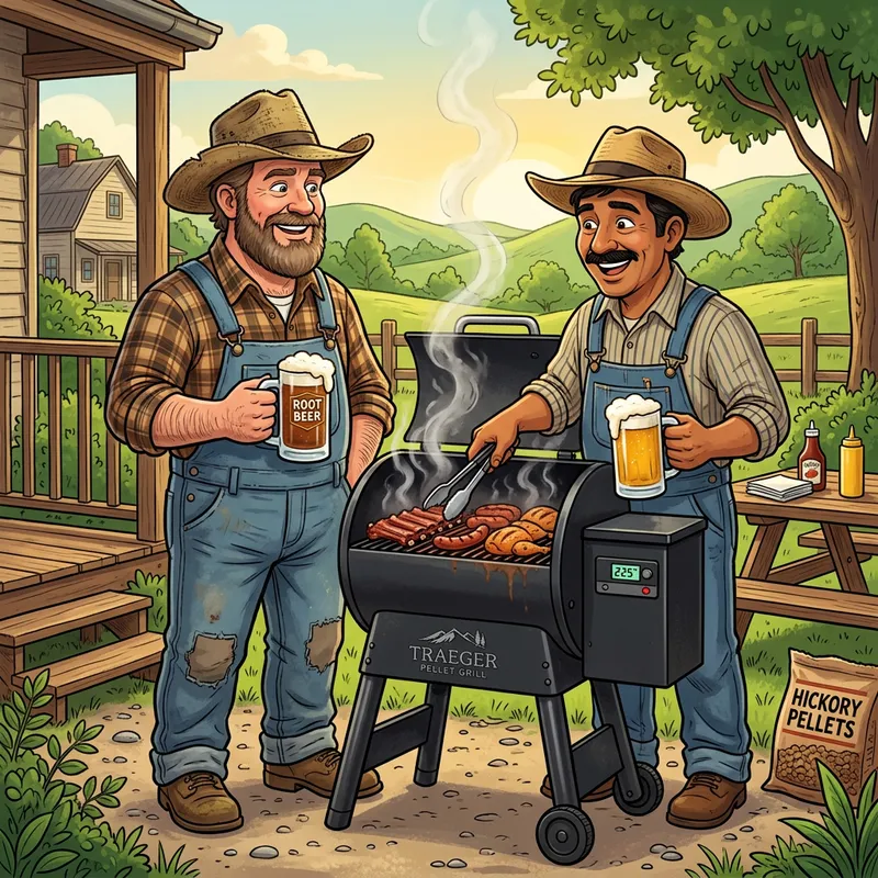 Cartoon Hillbillies Enjoy BBQing on Modern Pellet Grill