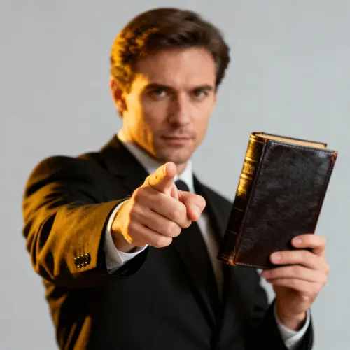 Man in Suit Holding Bible with Authority
