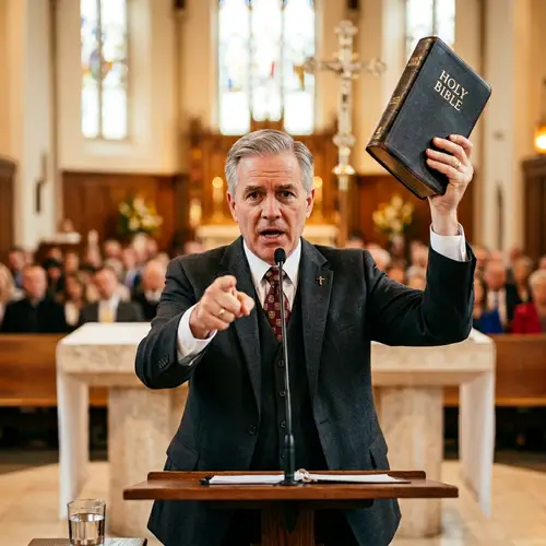 Man in Suit Holding Bible with Authority
