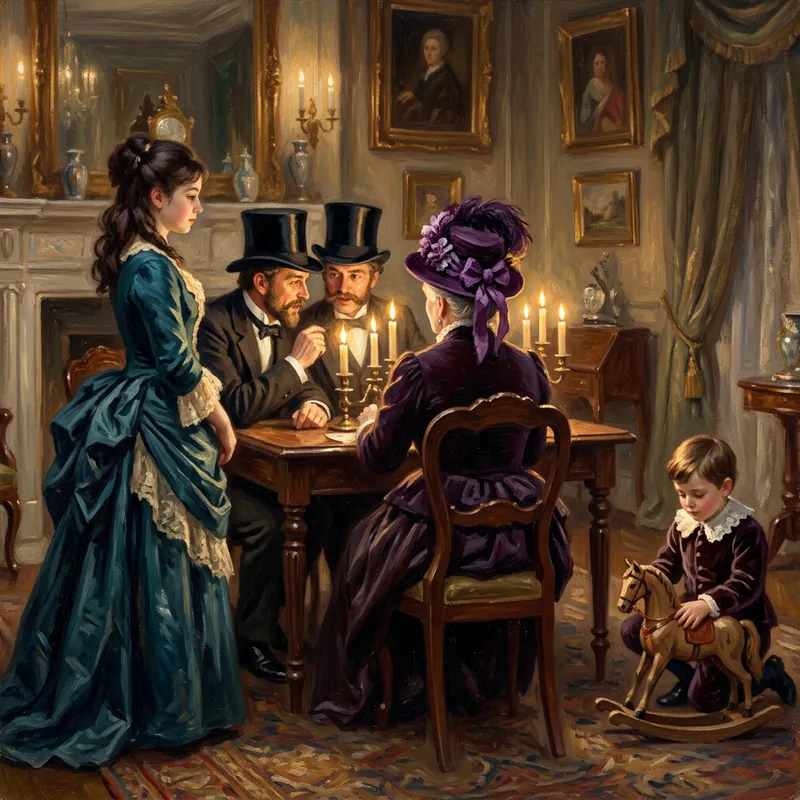 Victorian Tea Party with Aristocrats in Impressionistic Scene