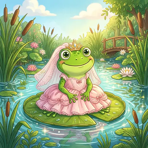 Royal Cartoon Frog: A Serene Pond Encounter