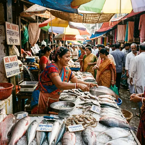 Ms. Nam's Vibrant Fish Market Stall: Fresh Seafood and Bustling Activity