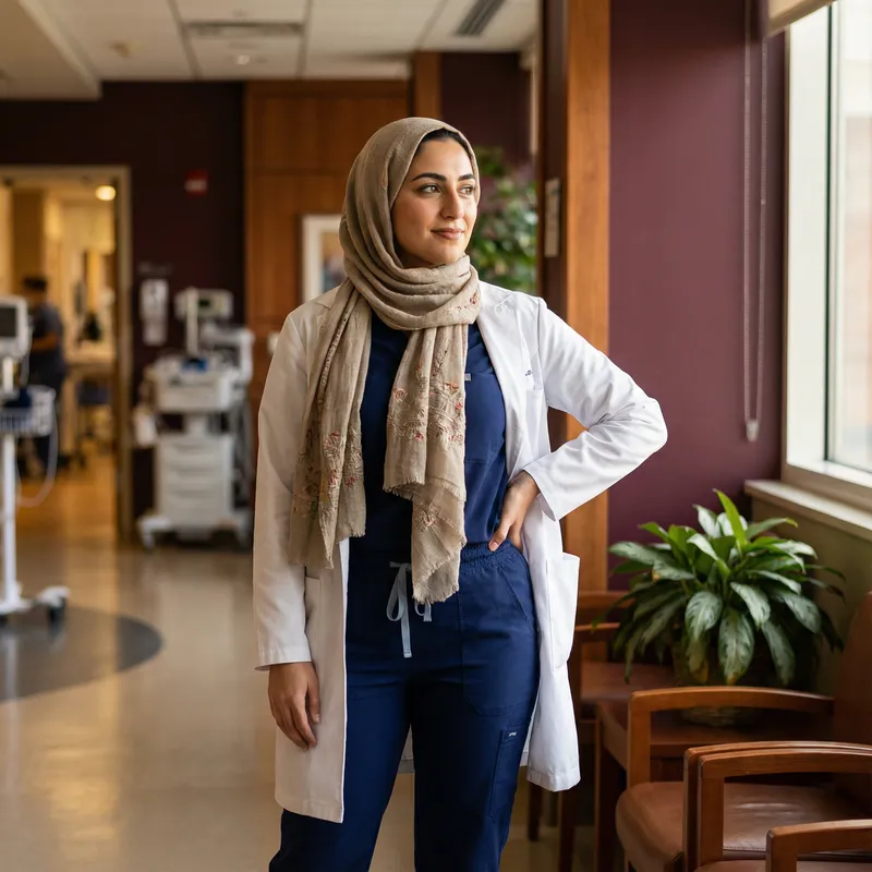Elegant Arab Model in Modern Doctor's Uniform