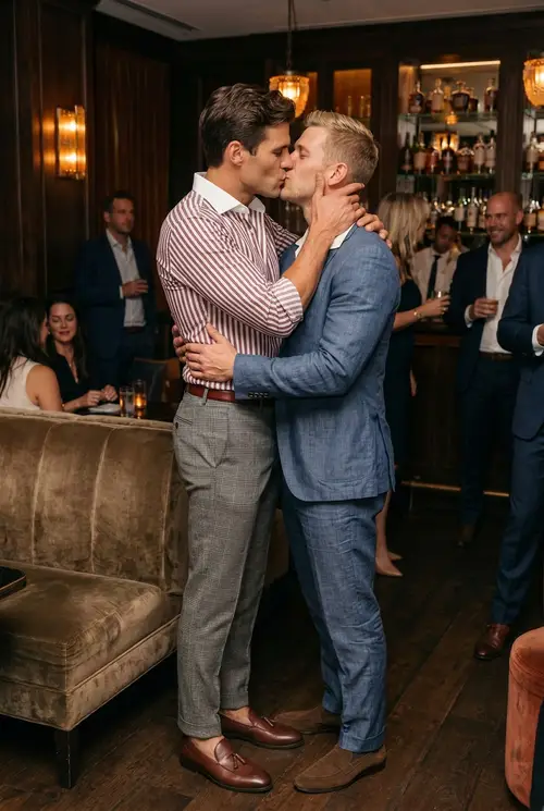 Two Men Passionately Kissing - Heartfelt Moments