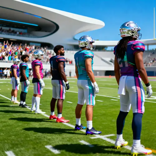 Diverse Football Team on a Modern Stadium Field