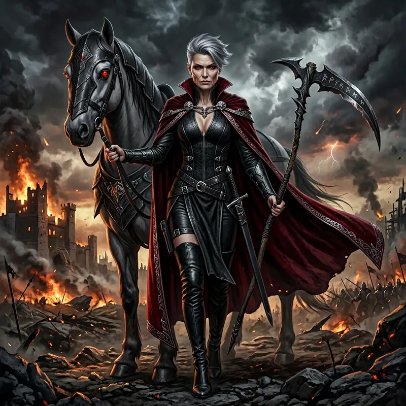 Apocalyptic Rider - Woman with Ash Gray Hair in Fantasy Art Apocalyptic Rider - Woman with Ash Gray Hair in Fantasy Art