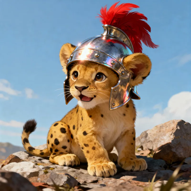 Baby Lion in Warrior Helmet | Fierce and Adorable