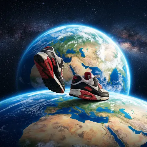 Sneakers Walking on Earth from Space - Unique View