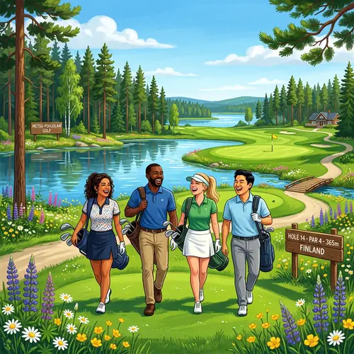Tranquil Golf Course in Finland with Diverse Group of Friends