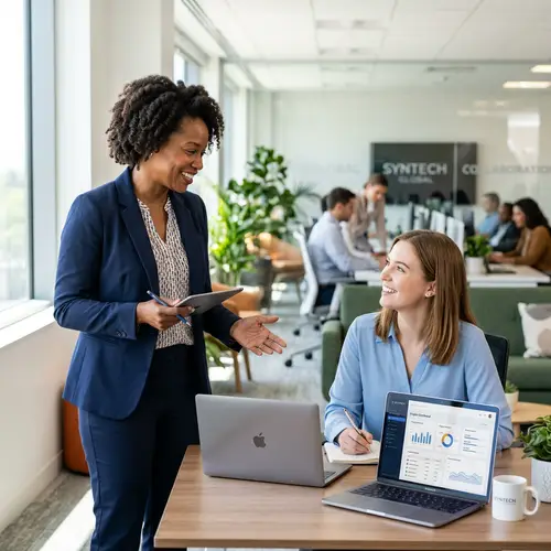Professional Black Woman Coaching Caucasian Woman in Contemporary Office