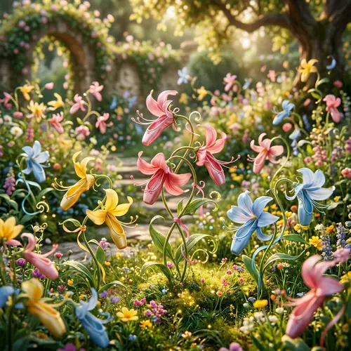 Whimsical Ballet of Dancing Flowers in Enchanting Garden