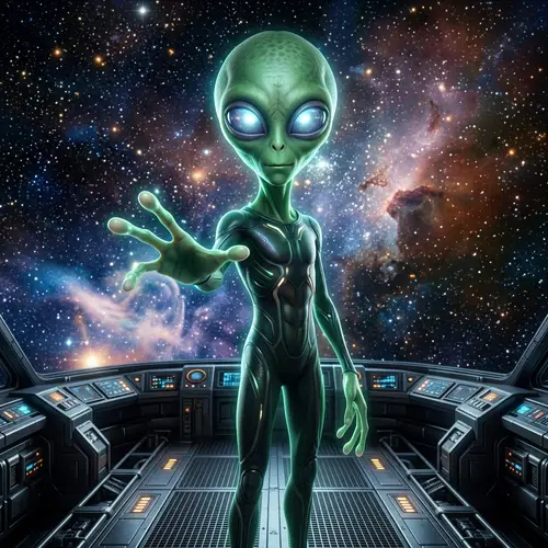 Extraterrestrial Alien with Almond-Shaped Eyes in Star-filled Cosmos