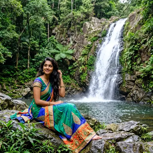 Beautiful South Asian Girl by Waterfall | Enchanting Scene
