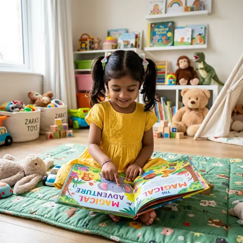 Adorable 4-Year-Old Girl Reading Picture Book