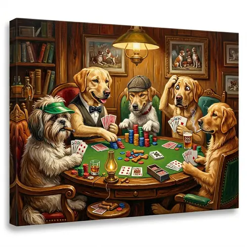 Dogs Playing Poker: A Whimsical Canvas Scene