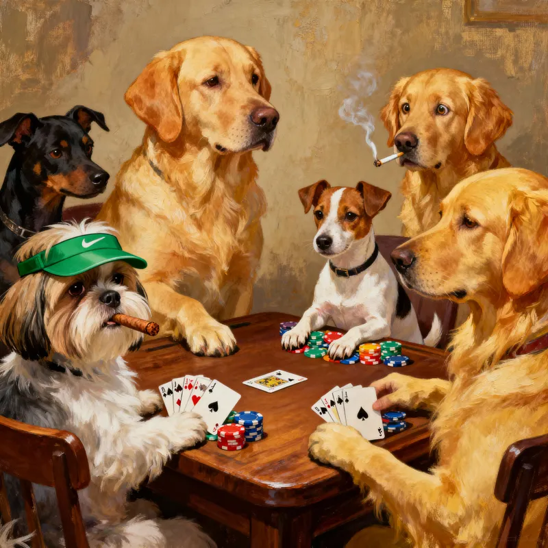 Dogs Playing Poker: A Whimsical Canvas Scene