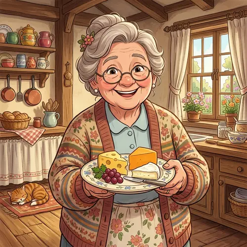 Cute Animated Grandma with Cheese - Disney Style