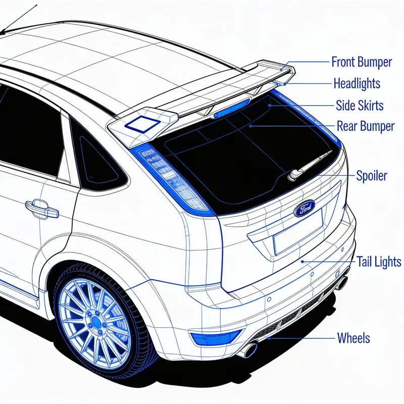 Ford Focus MK2 Blueprint with Spoiler Features