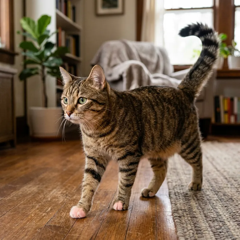 Enigmatic Medium-Sized Domestic House Cat with Tabby Fur