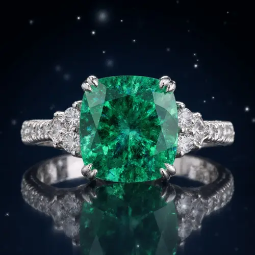 Elegant Cushion Emerald Engagement Ring in White Gold